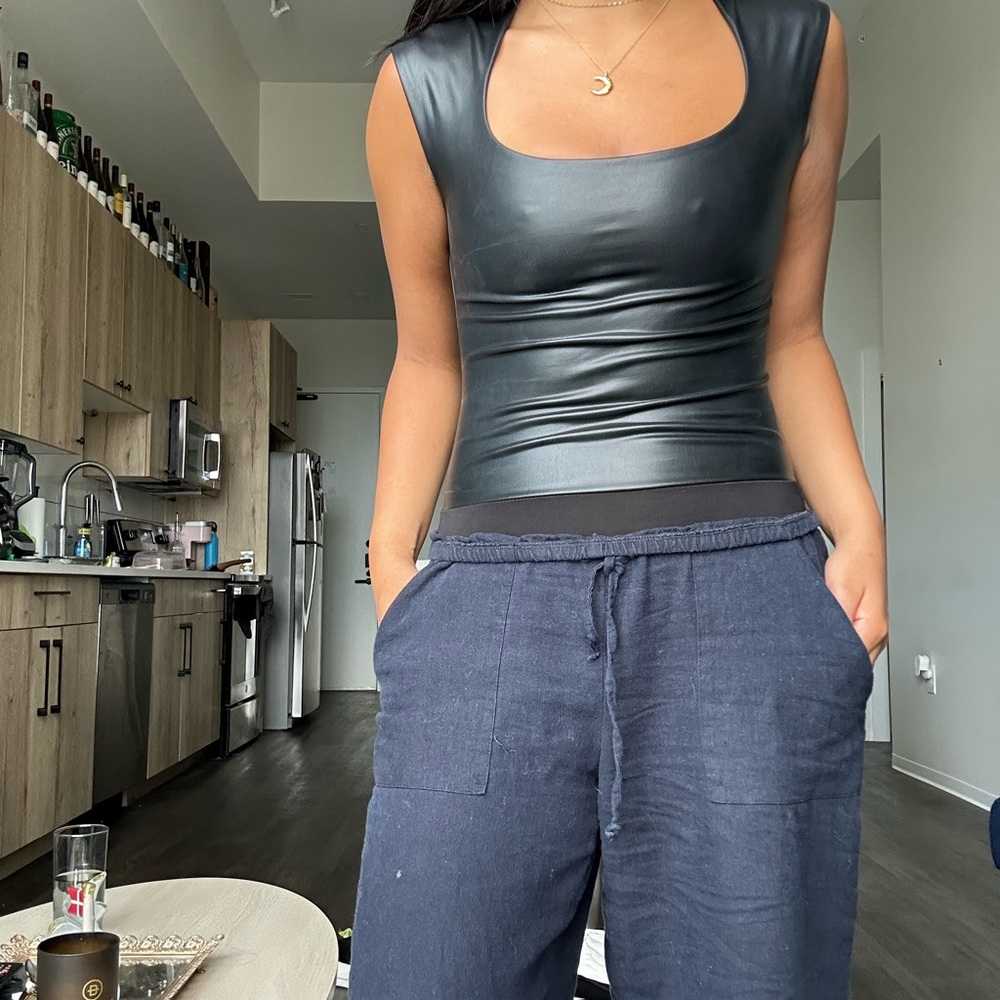 Express Black leather bodysuit